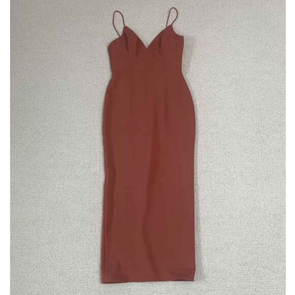 NWT Alex Perry Bikini Midi Dress Stretch Crepe Cedar Tan Cocktail Party - Picture 4 of 10